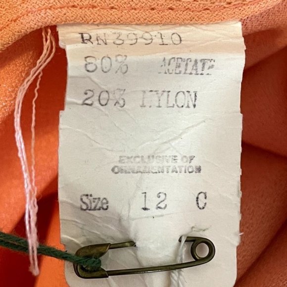 70s Vintage Deadstock Lori Jean Sherbet Orange Long Sleeve Sheath Dress Size 12 - Picture 9 of 9